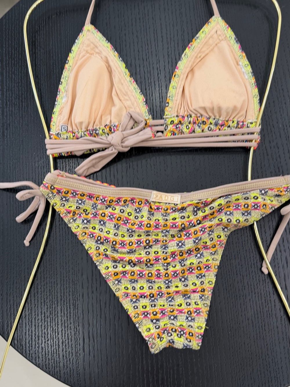 Yellow Multi-Color Embroidered Triangle Bikini - Picture 9 of 16